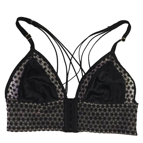 Victorias Secret Luxe Lingerie Starburst Sexy Satin Bralette Bra Black LG - Picture 1 of 5